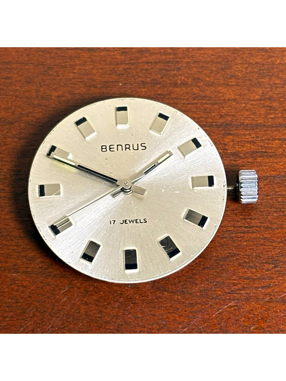 Vintage Benrus 17 Jewels Manual Watch Movement & Dial Silver Sunburst Swiss RUNS